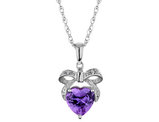 Amethyst Bow and Heart Pendant Necklace with Diamonds 1.25 Carat (ctw) in Sterling Silver with Chain